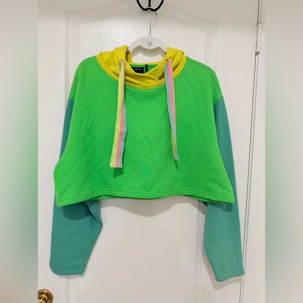 Urban Outfitters Out From The Stars Colorblock Cropped Hoodie Green Size M